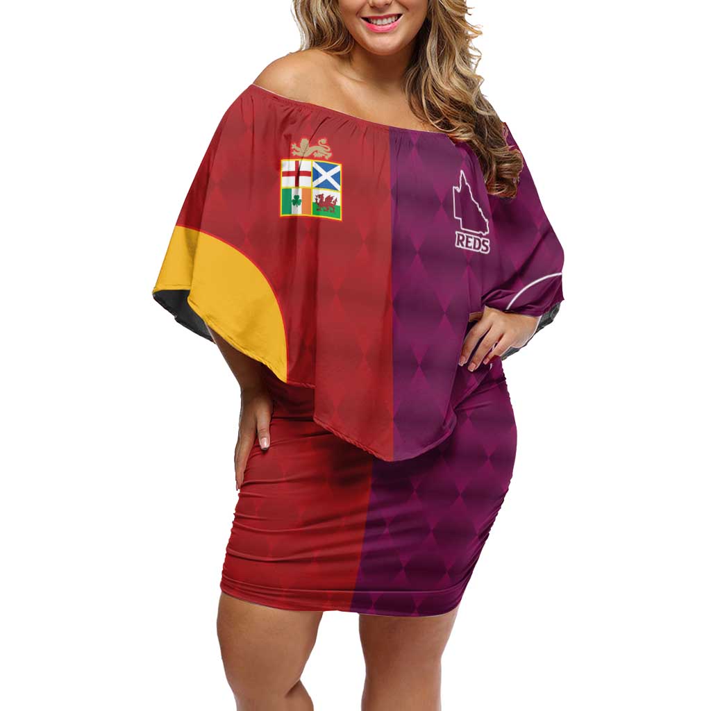 Custom British Lions Australia Queensland Family Matching Off Shoulder Short Dress and Hawaiian Shirt Sporty Style