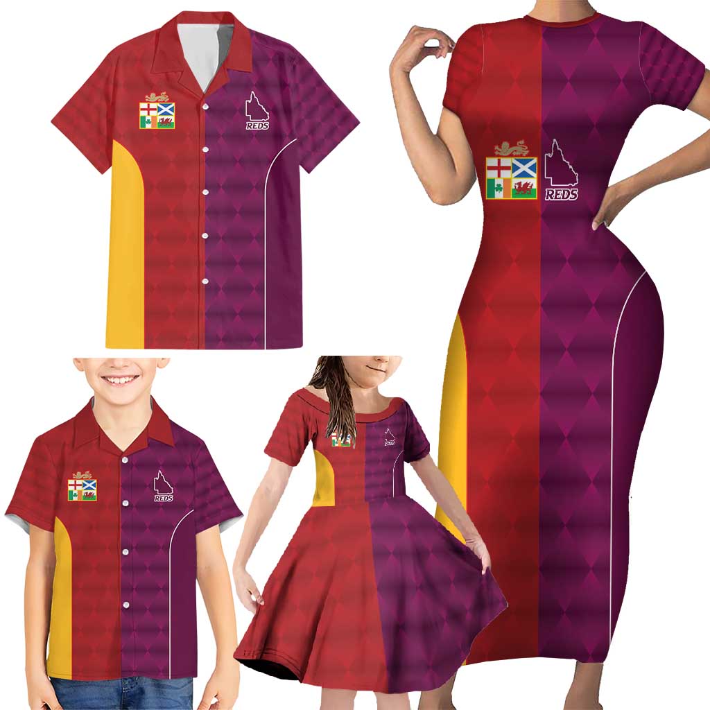 Custom British Lions Australia Queensland Family Matching Short Sleeve Bodycon Dress and Hawaiian Shirt Sporty Style