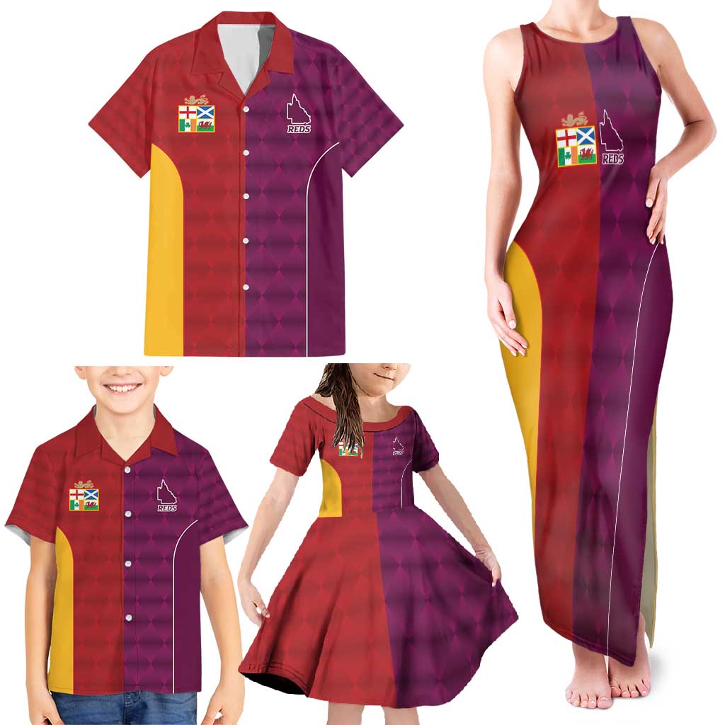 Custom British Lions Australia Queensland Family Matching Tank Maxi Dress and Hawaiian Shirt Sporty Style