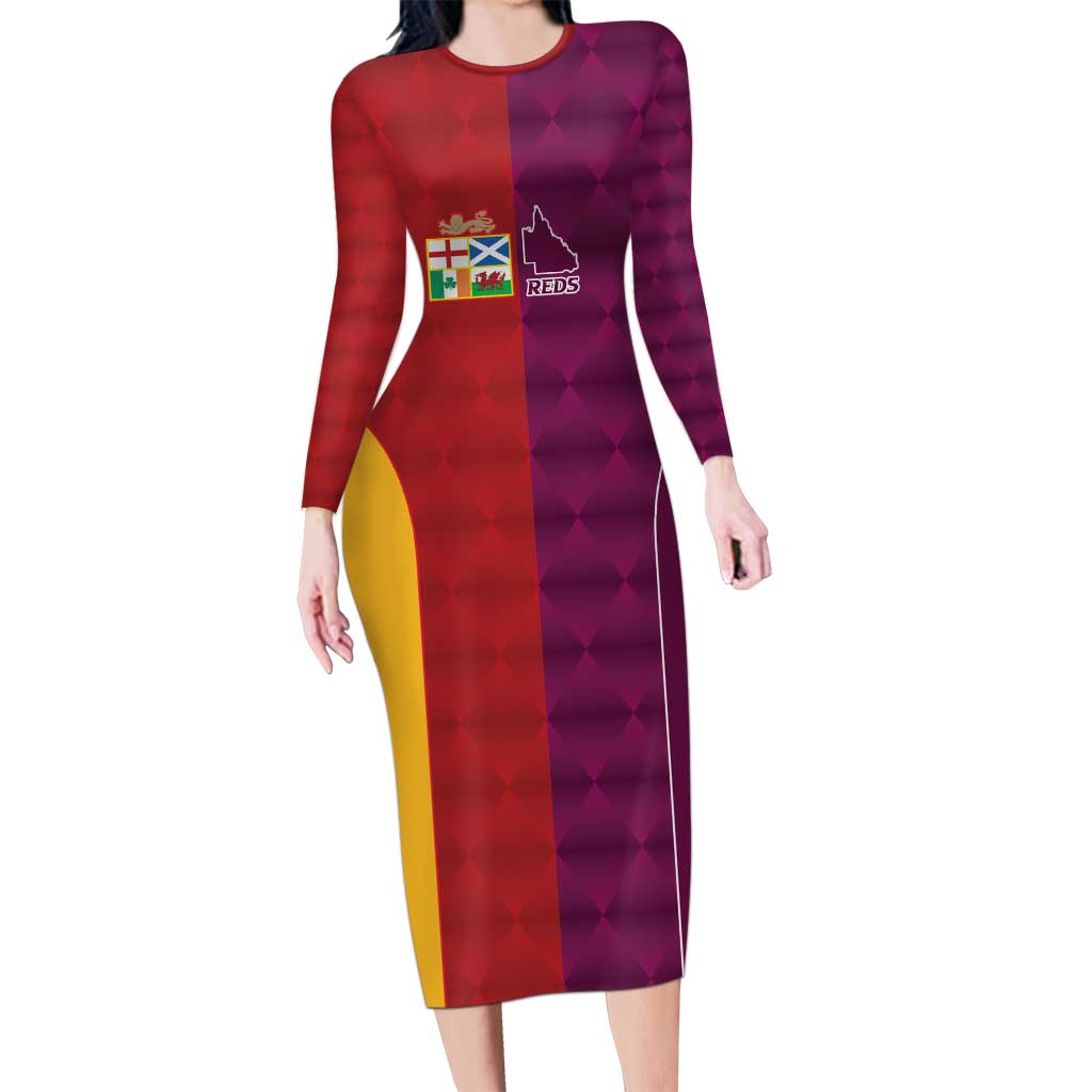 Custom British Lions Australia Queensland Long Sleeve Bodycon Dress Sporty Style