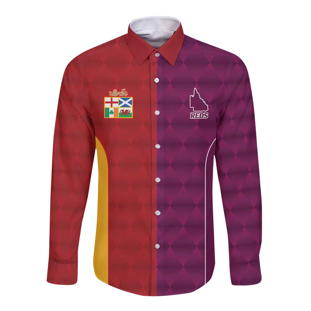 Custom British Lions Australia Queensland Long Sleeve Button Shirt Sporty Style