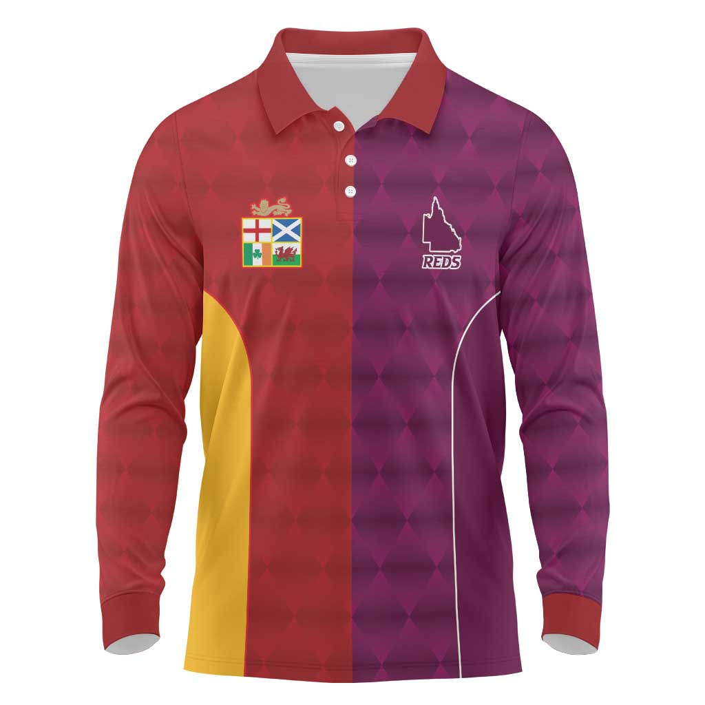Custom British Lions Australia Queensland Long Sleeve Polo Shirt Sporty Style