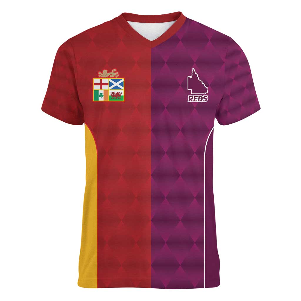 Custom British Lions Australia Queensland Women V-Neck T-Shirt Sporty Style