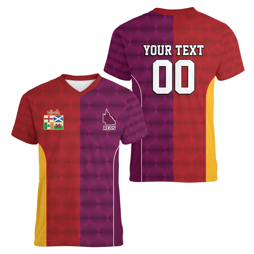 Custom British Lions Australia Queensland Women V-Neck T-Shirt Sporty Style