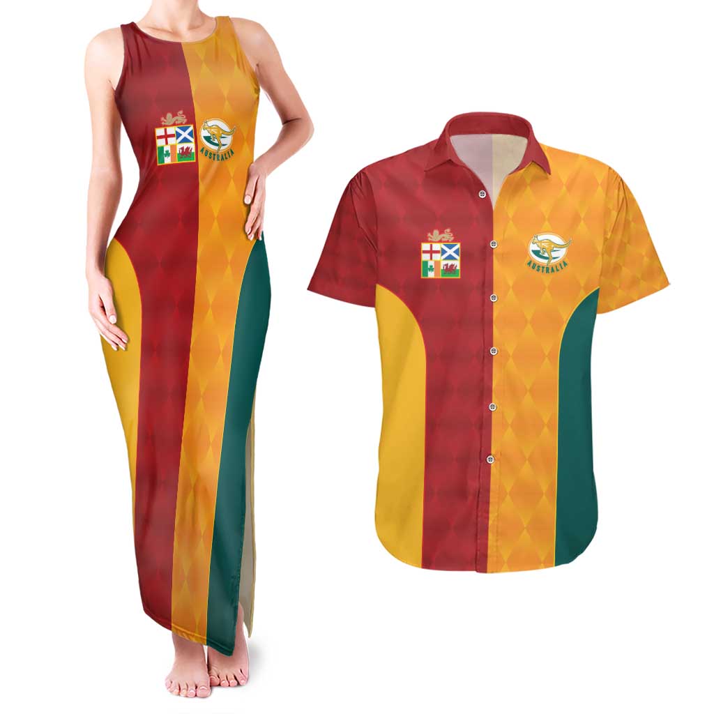 Custom British Lions Australia Wallabies Couples Matching Tank Maxi Dress and Hawaiian Shirt Sporty Style