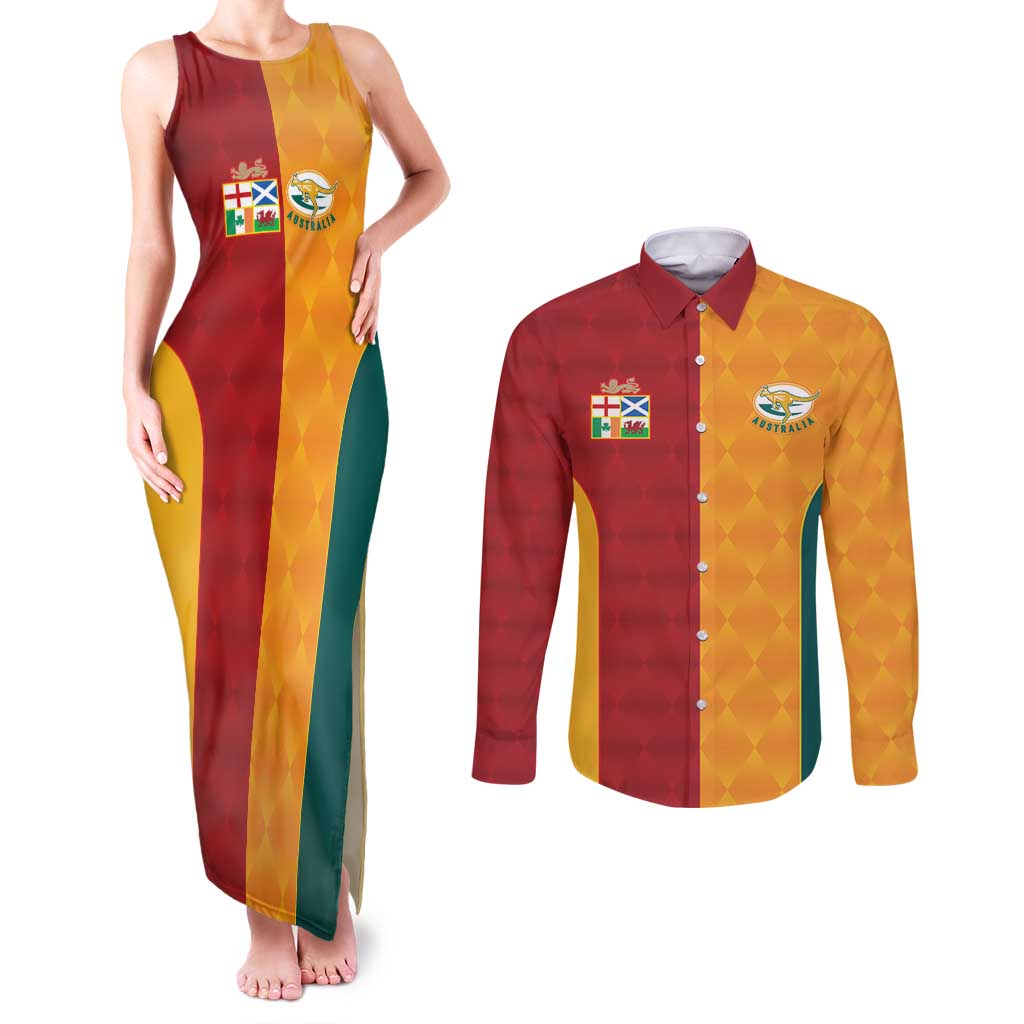 Custom British Lions Australia Wallabies Couples Matching Tank Maxi Dress and Long Sleeve Button Shirt Sporty Style