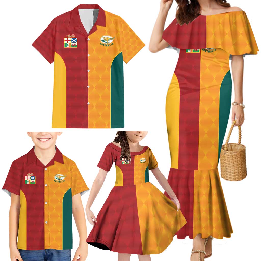 Custom British Lions Australia Wallabies Family Matching Mermaid Dress and Hawaiian Shirt Sporty Style