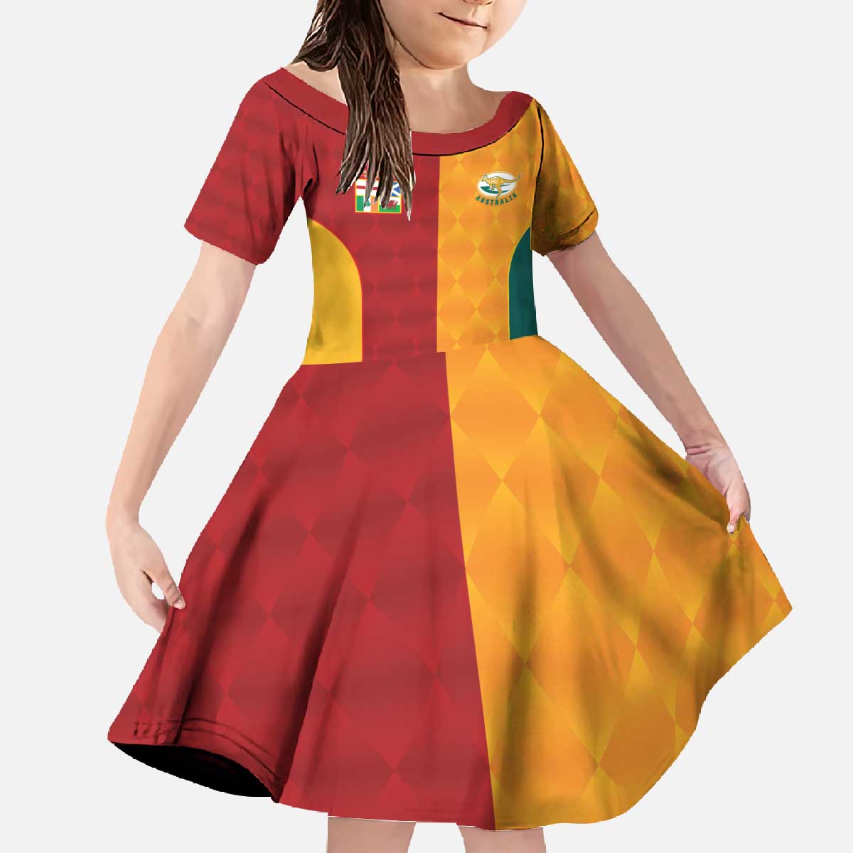 Custom British Lions Australia Wallabies Family Matching Off The Shoulder Long Sleeve Dress and Hawaiian Shirt Sporty Style
