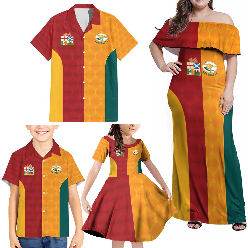 Custom British Lions Australia Wallabies Family Matching Off Shoulder Maxi Dress and Hawaiian Shirt Sporty Style