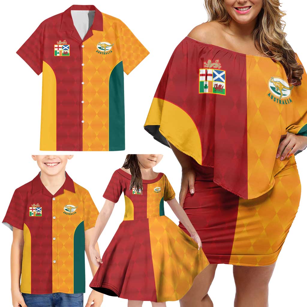 Custom British Lions Australia Wallabies Family Matching Off Shoulder Short Dress and Hawaiian Shirt Sporty Style
