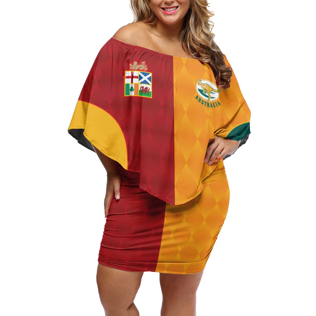 Custom British Lions Australia Wallabies Family Matching Off Shoulder Short Dress and Hawaiian Shirt Sporty Style
