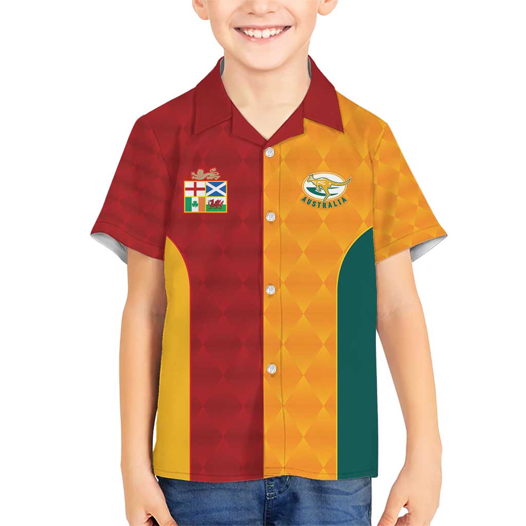Custom British Lions Australia Wallabies Family Matching Short Sleeve Bodycon Dress and Hawaiian Shirt Sporty Style