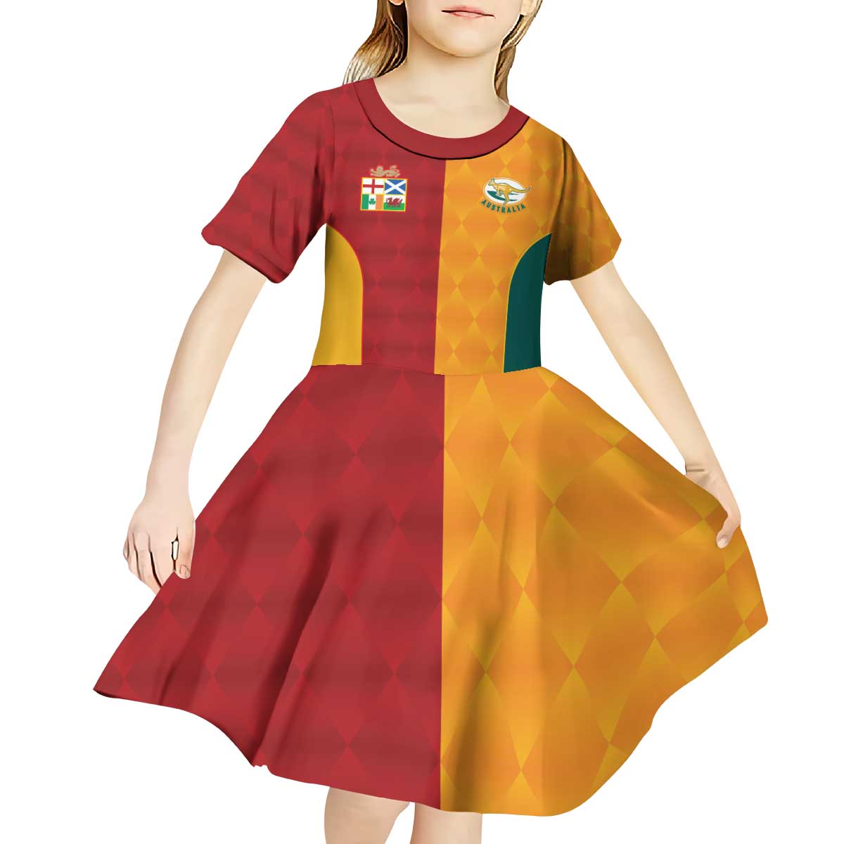 Custom British Lions Australia Wallabies Kid Short Sleeve Dress Sporty Style