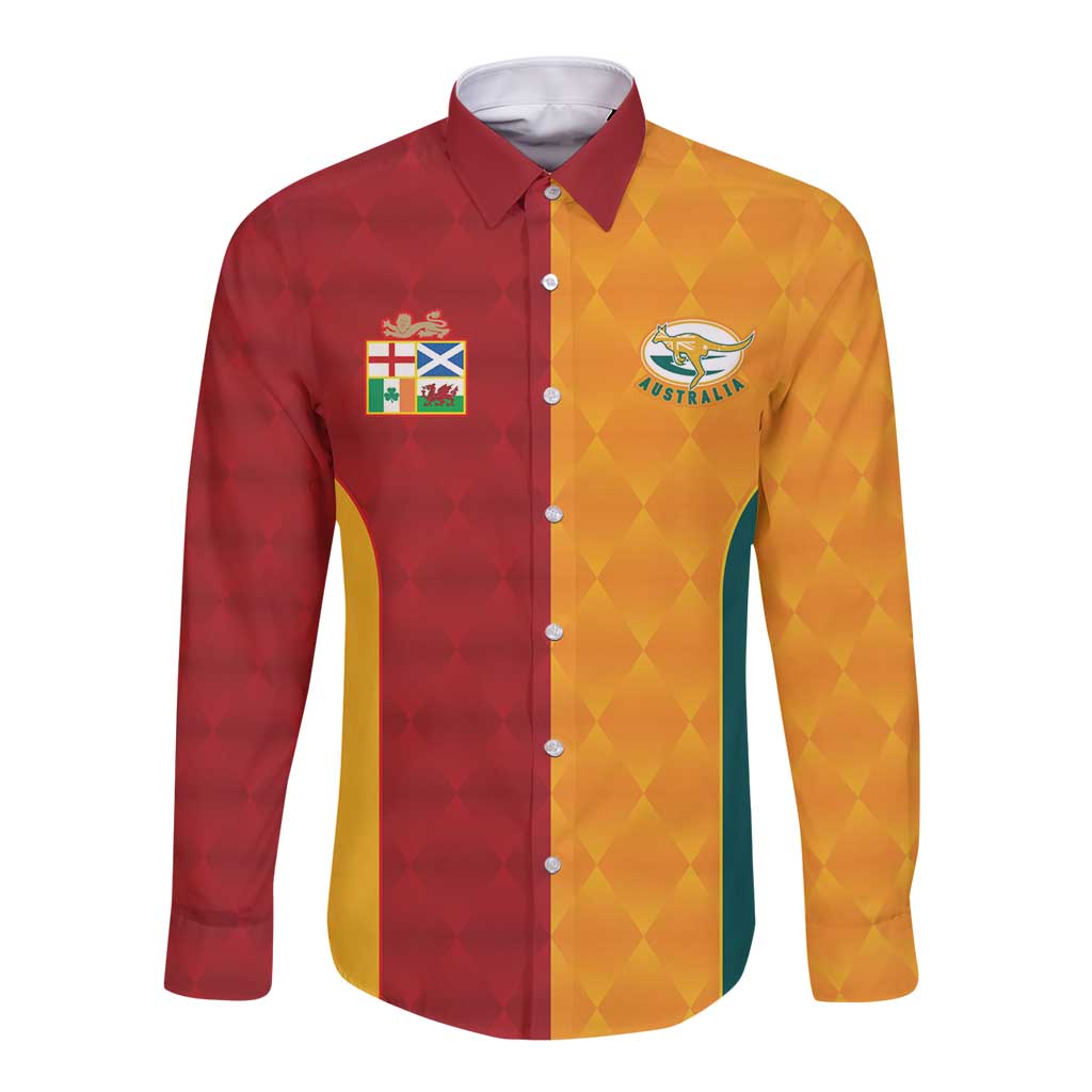 Custom British Lions Australia Wallabies Long Sleeve Button Shirt Sporty Style