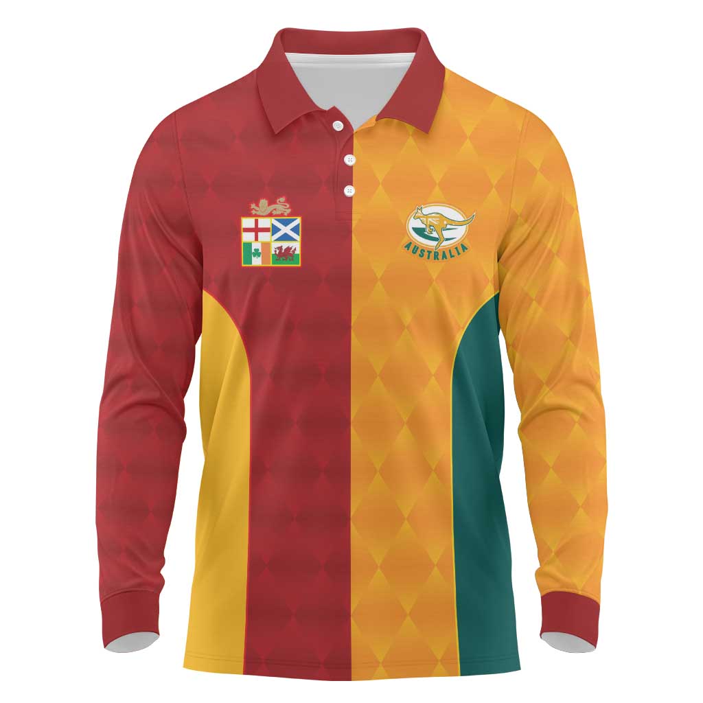 Custom British Lions Australia Wallabies Long Sleeve Polo Shirt Sporty Style