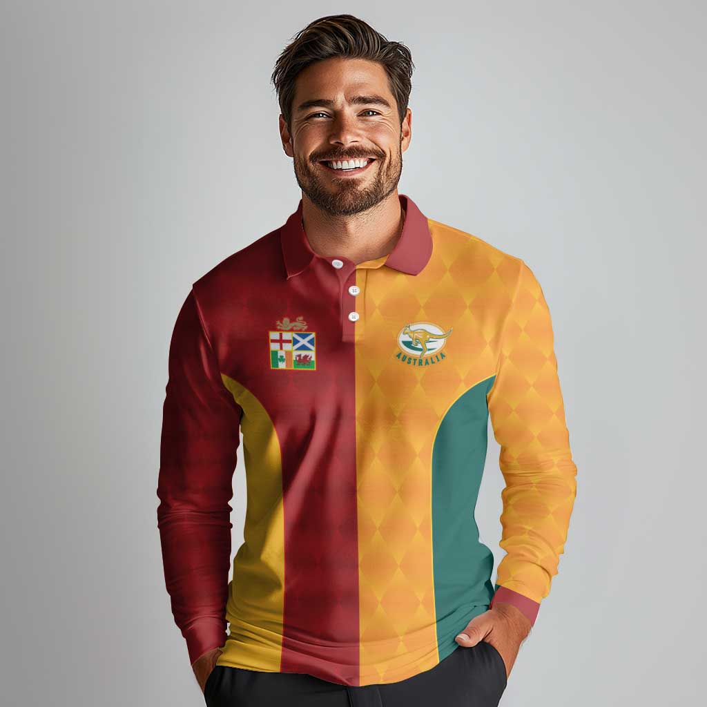 Custom British Lions Australia Wallabies Long Sleeve Polo Shirt Sporty Style