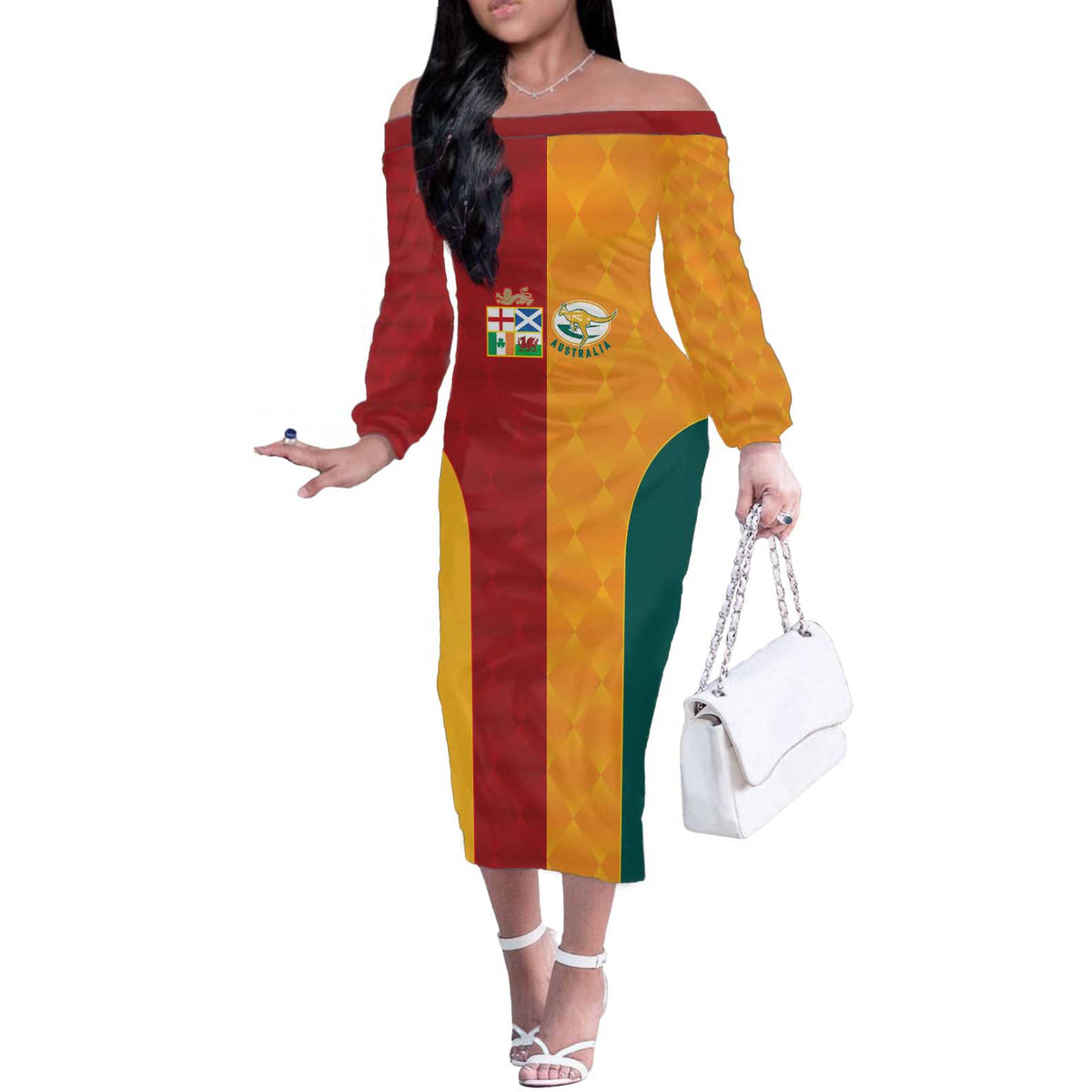 Custom British Lions Australia Wallabies Off The Shoulder Long Sleeve Dress Sporty Style