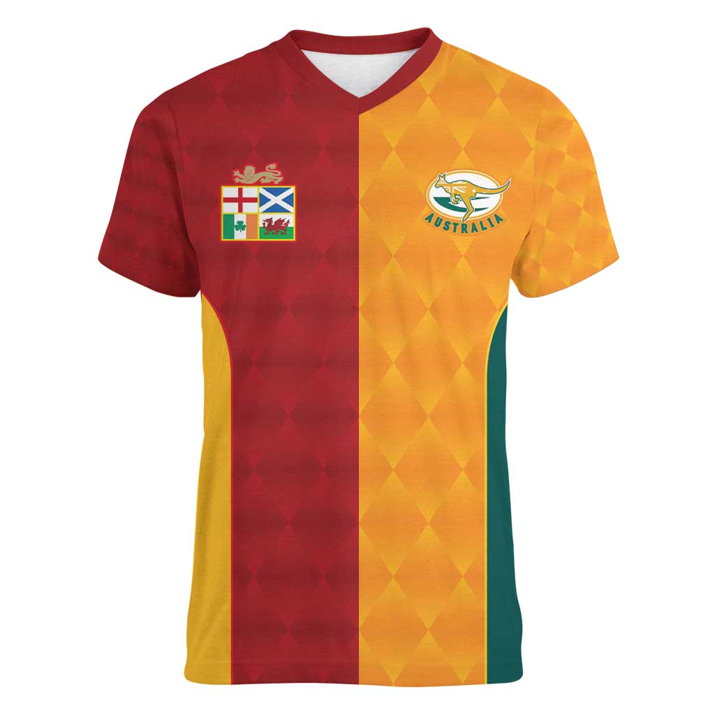 Custom British Lions Australia Wallabies Women V-Neck T-Shirt Sporty Style