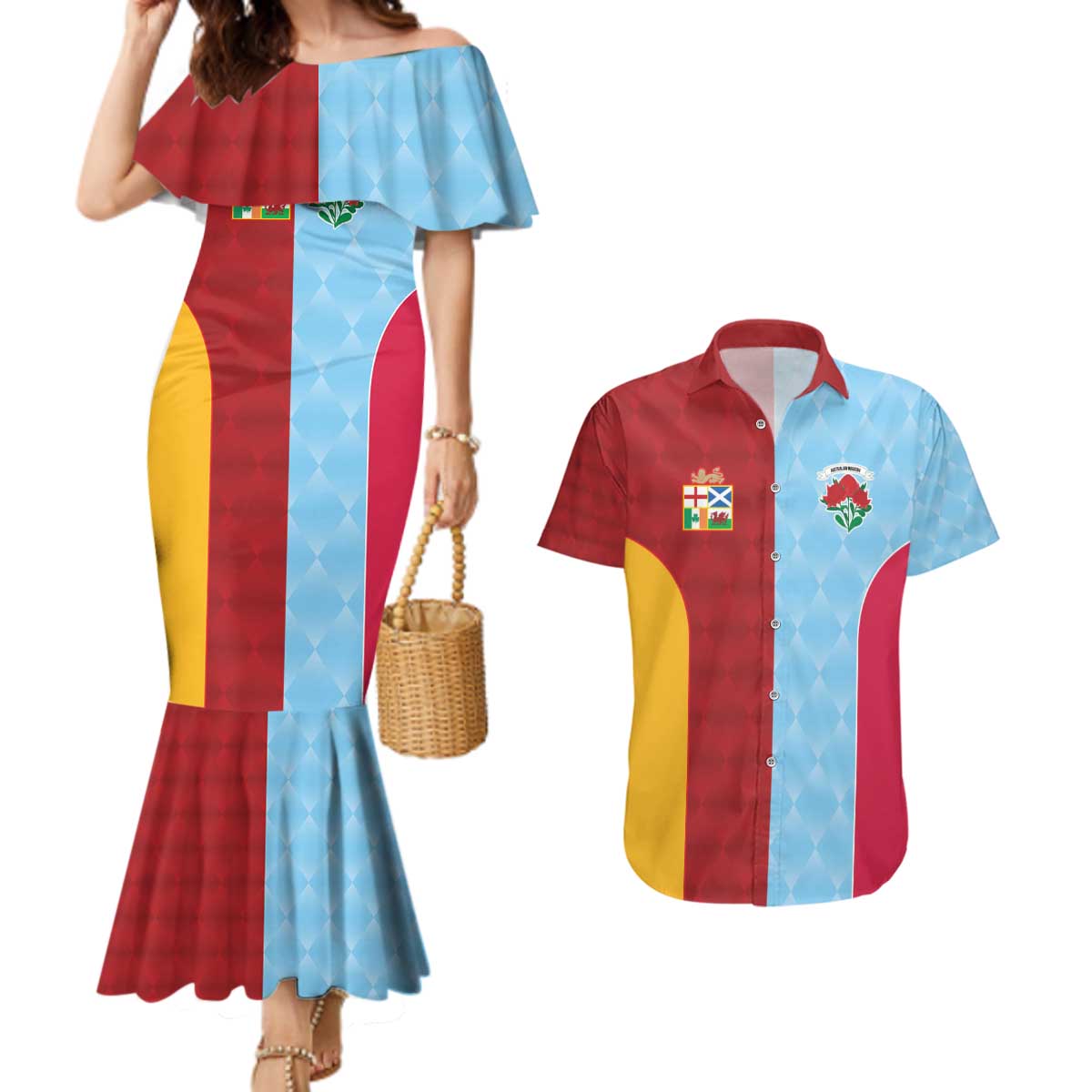 Custom British Lions Australia Waratahs Couples Matching Mermaid Dress and Hawaiian Shirt Sporty Style