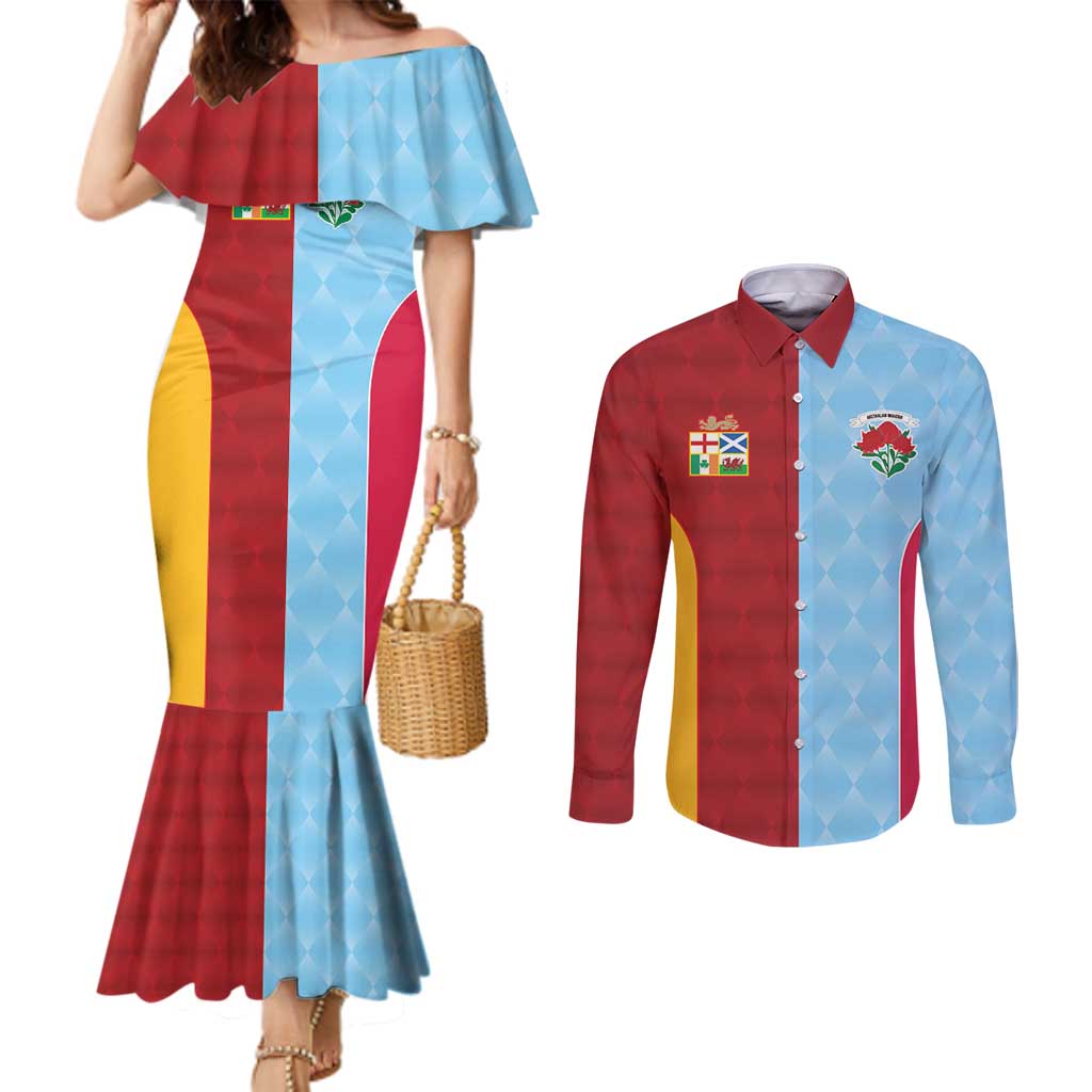 Custom British Lions Australia Waratahs Couples Matching Mermaid Dress and Long Sleeve Button Shirt Sporty Style