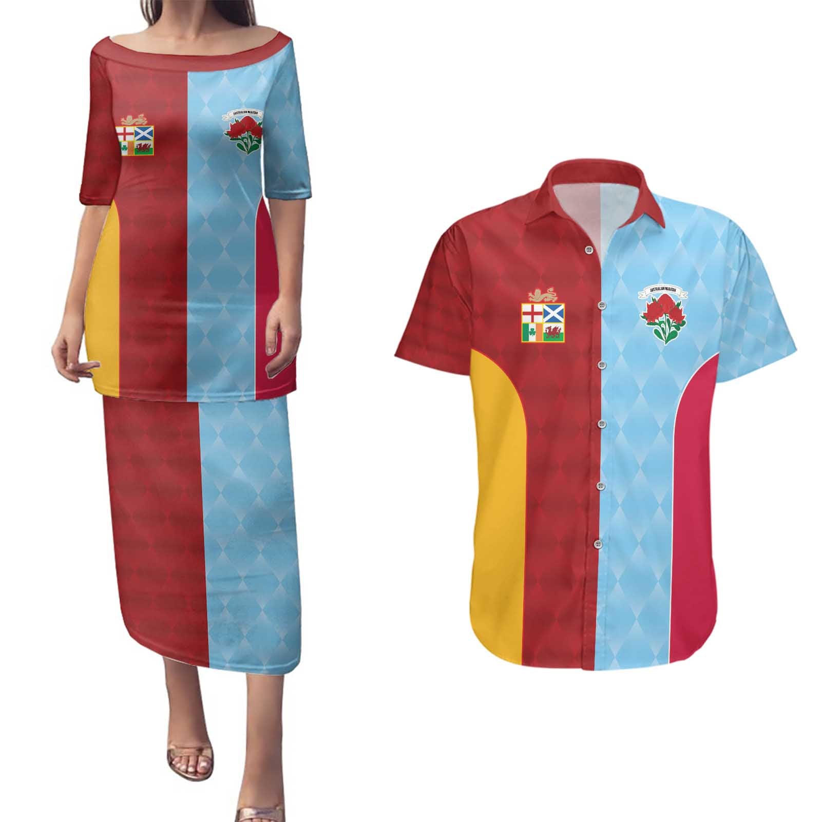 Custom British Lions Australia Waratahs Couples Matching Puletasi and Hawaiian Shirt Sporty Style