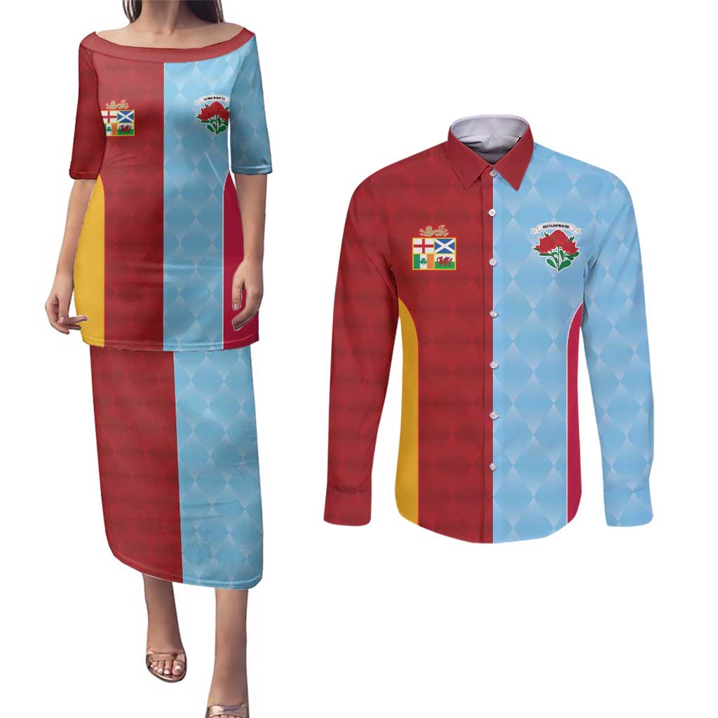 Custom British Lions Australia Waratahs Couples Matching Puletasi and Long Sleeve Button Shirt Sporty Style