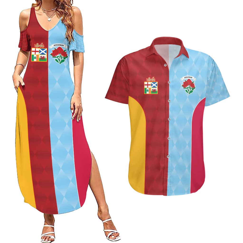 Custom British Lions Australia Waratahs Couples Matching Summer Maxi Dress and Hawaiian Shirt Sporty Style