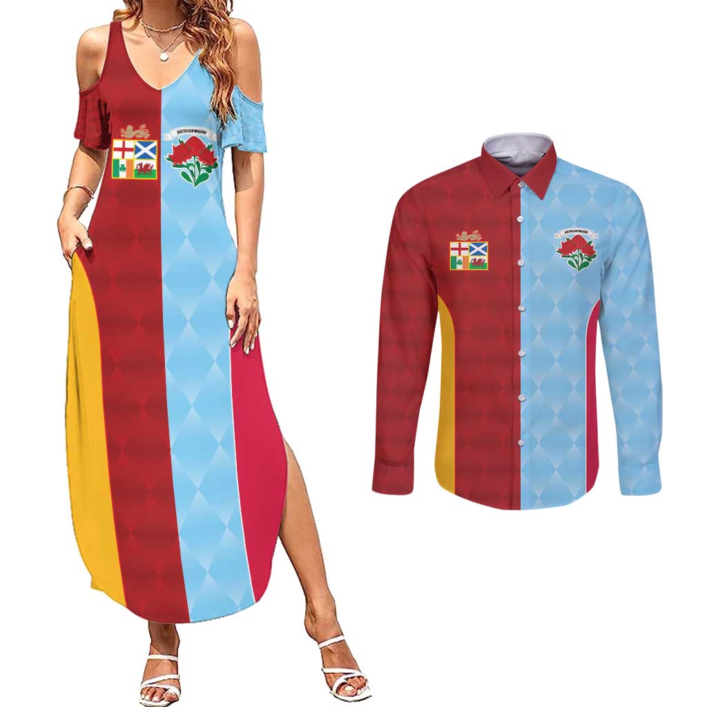 Custom British Lions Australia Waratahs Couples Matching Summer Maxi Dress and Long Sleeve Button Shirt Sporty Style