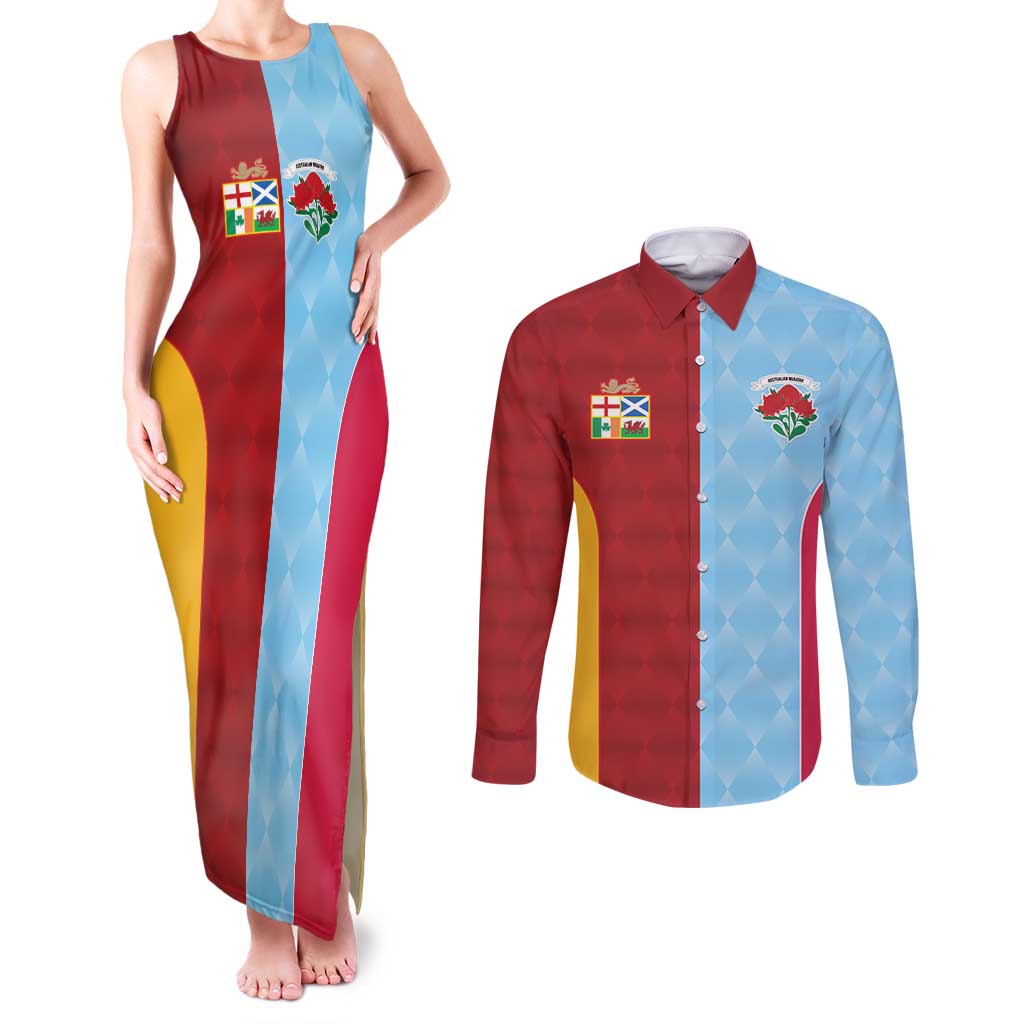 Custom British Lions Australia Waratahs Couples Matching Tank Maxi Dress and Long Sleeve Button Shirt Sporty Style