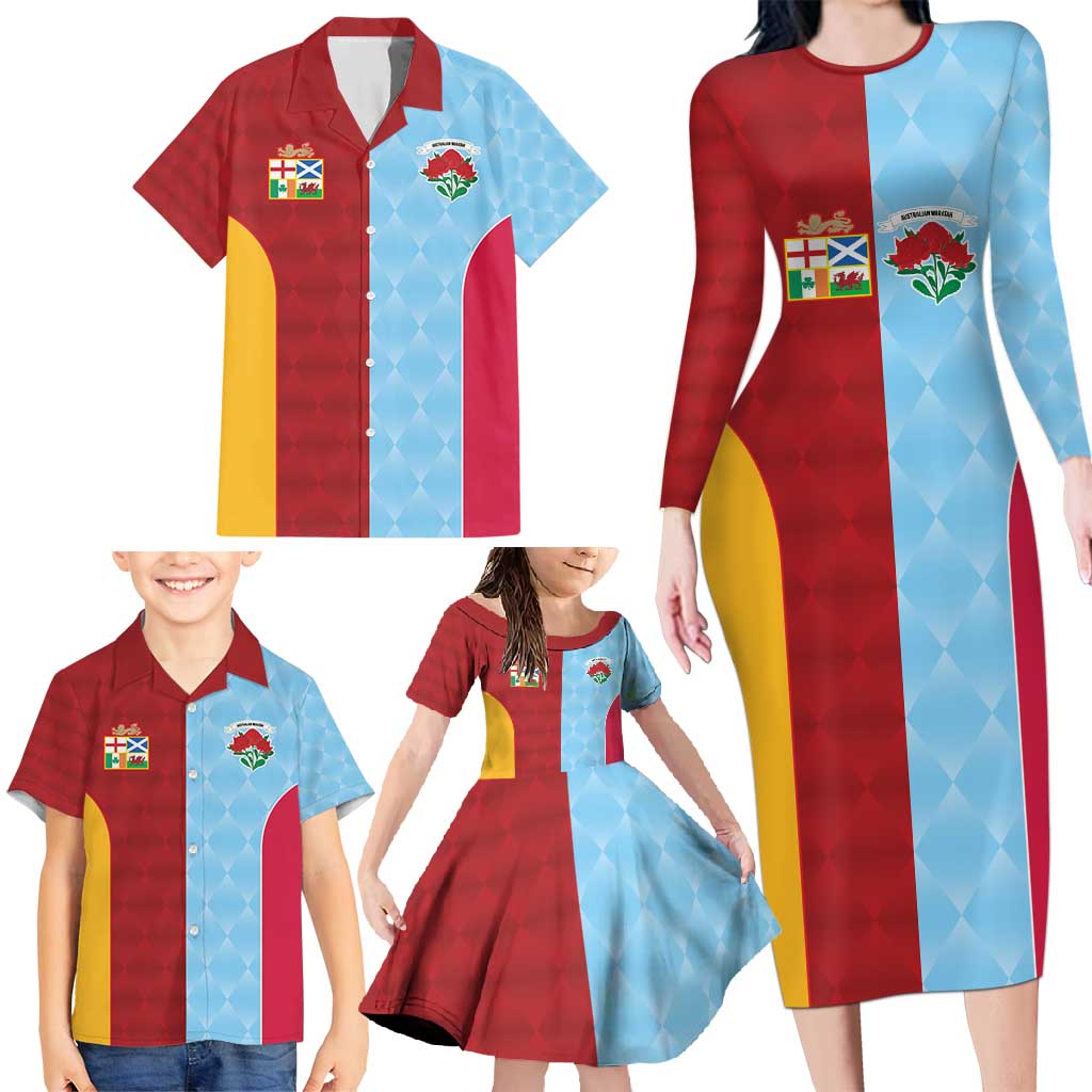 Custom British Lions Australia Waratahs Family Matching Long Sleeve Bodycon Dress and Hawaiian Shirt Sporty Style
