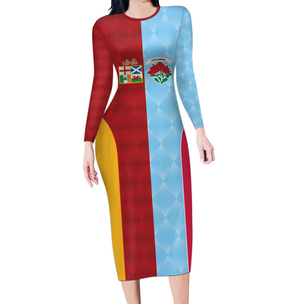 Custom British Lions Australia Waratahs Family Matching Long Sleeve Bodycon Dress and Hawaiian Shirt Sporty Style