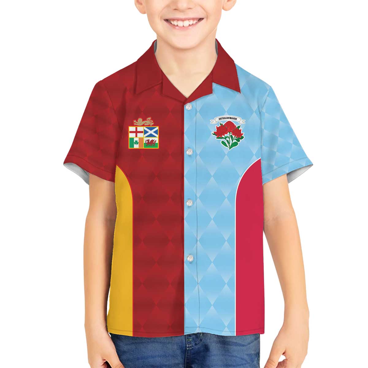 Custom British Lions Australia Waratahs Family Matching Off The Shoulder Long Sleeve Dress and Hawaiian Shirt Sporty Style