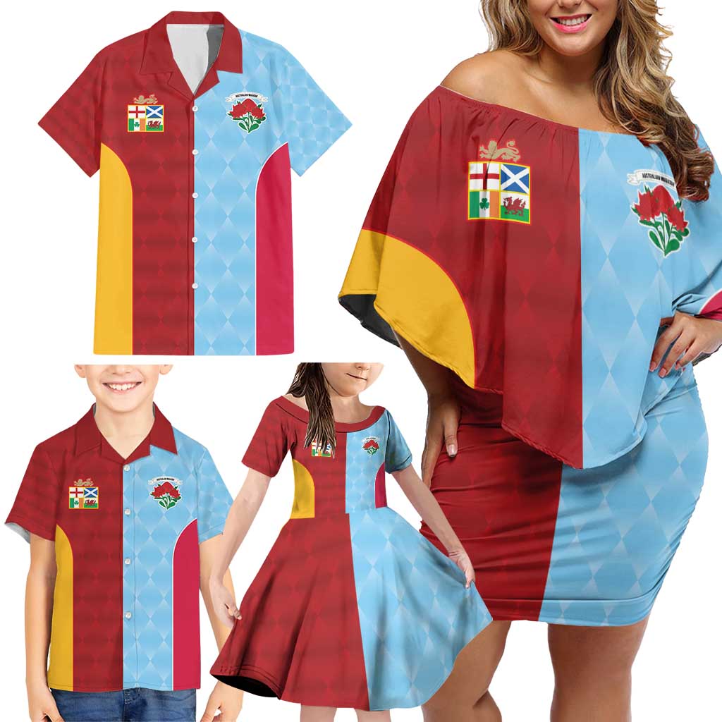 Custom British Lions Australia Waratahs Family Matching Off Shoulder Short Dress and Hawaiian Shirt Sporty Style