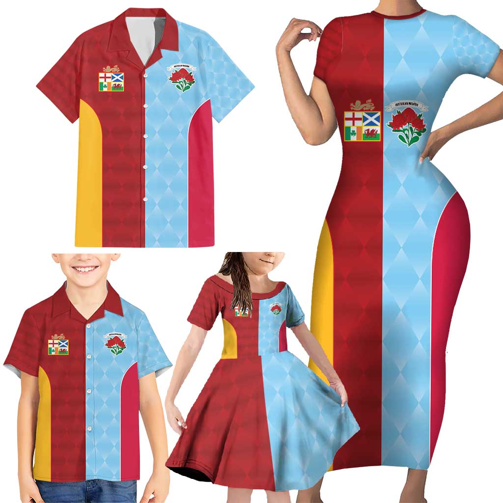 Custom British Lions Australia Waratahs Family Matching Short Sleeve Bodycon Dress and Hawaiian Shirt Sporty Style