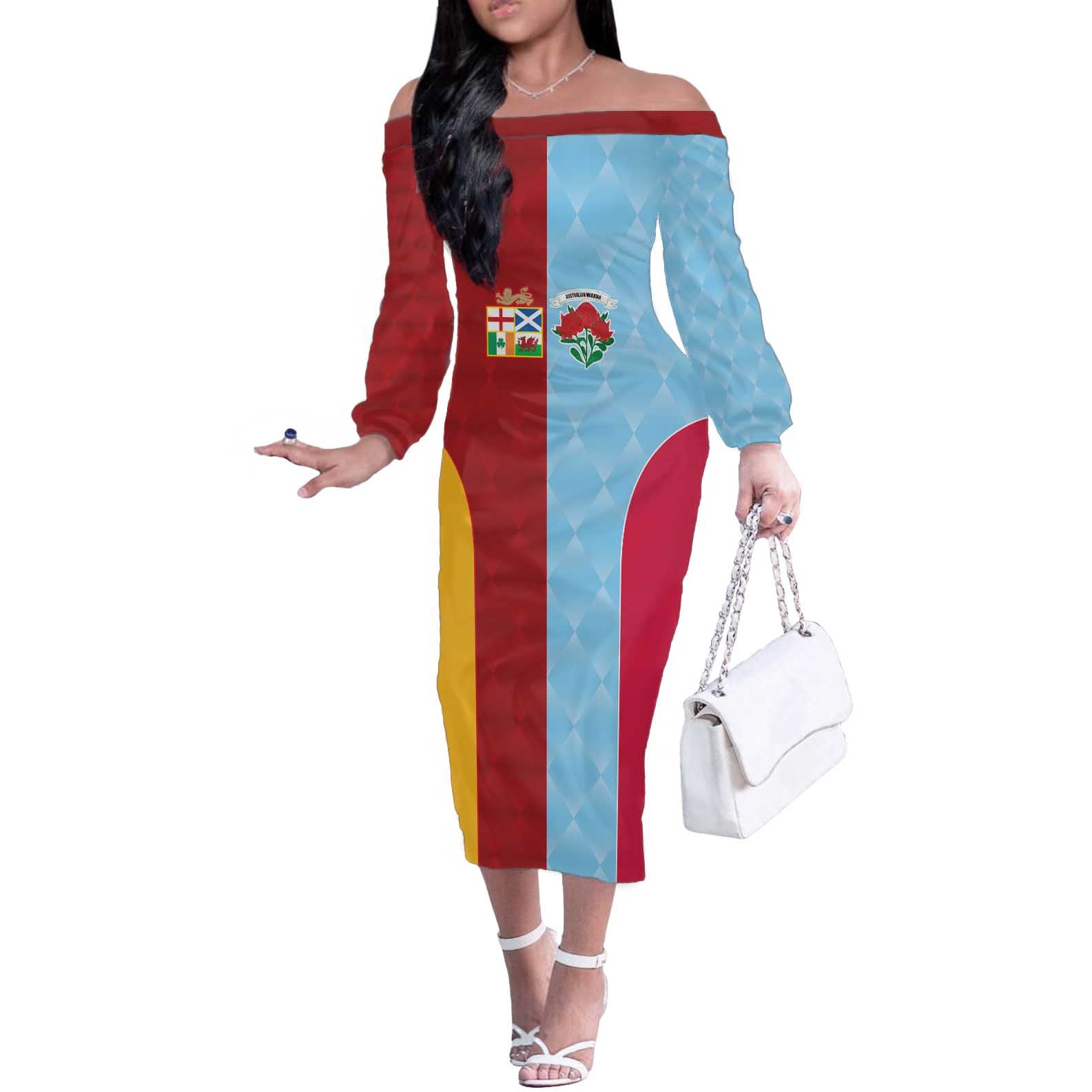 Custom British Lions Australia Waratahs Off The Shoulder Long Sleeve Dress Sporty Style