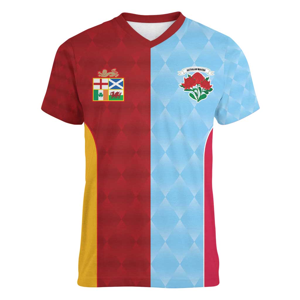 Custom British Lions Australia Waratahs Women V-Neck T-Shirt Sporty Style