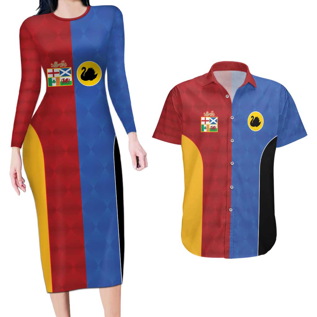 Custom British Lions Australia Western Force Couples Matching Long Sleeve Bodycon Dress and Hawaiian Shirt Sporty Style