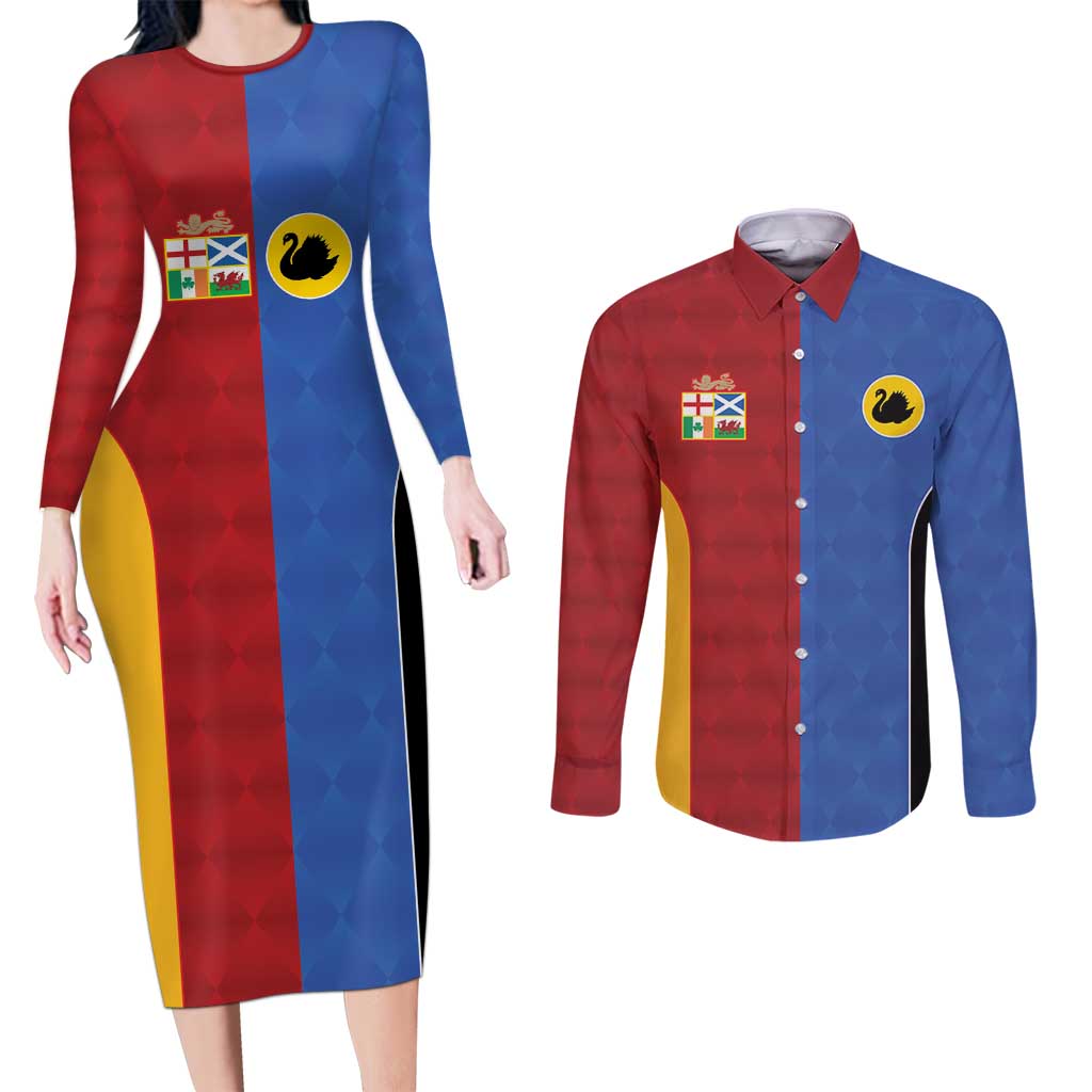 Custom British Lions Australia Western Force Couples Matching Long Sleeve Bodycon Dress and Long Sleeve Button Shirt Sporty Style