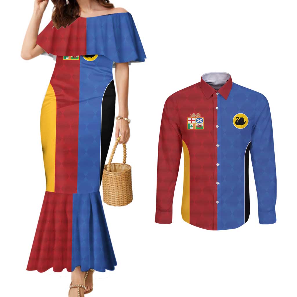 Custom British Lions Australia Western Force Couples Matching Mermaid Dress and Long Sleeve Button Shirt Sporty Style