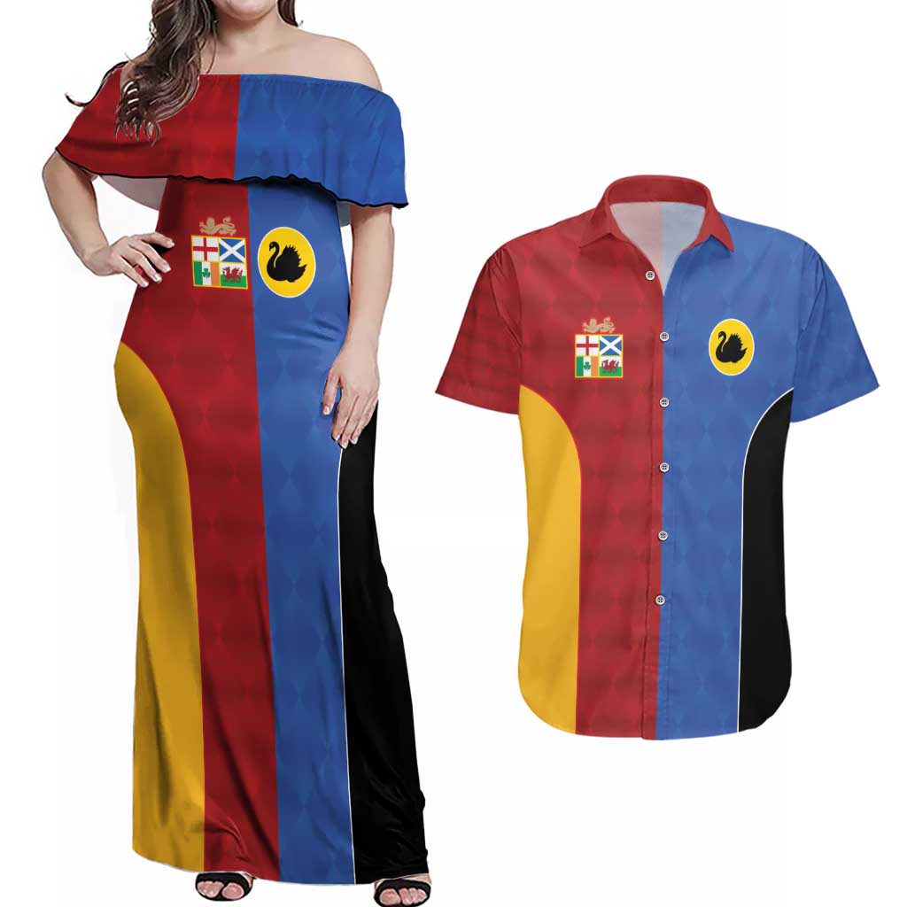 Custom British Lions Australia Western Force Couples Matching Off Shoulder Maxi Dress and Hawaiian Shirt Sporty Style