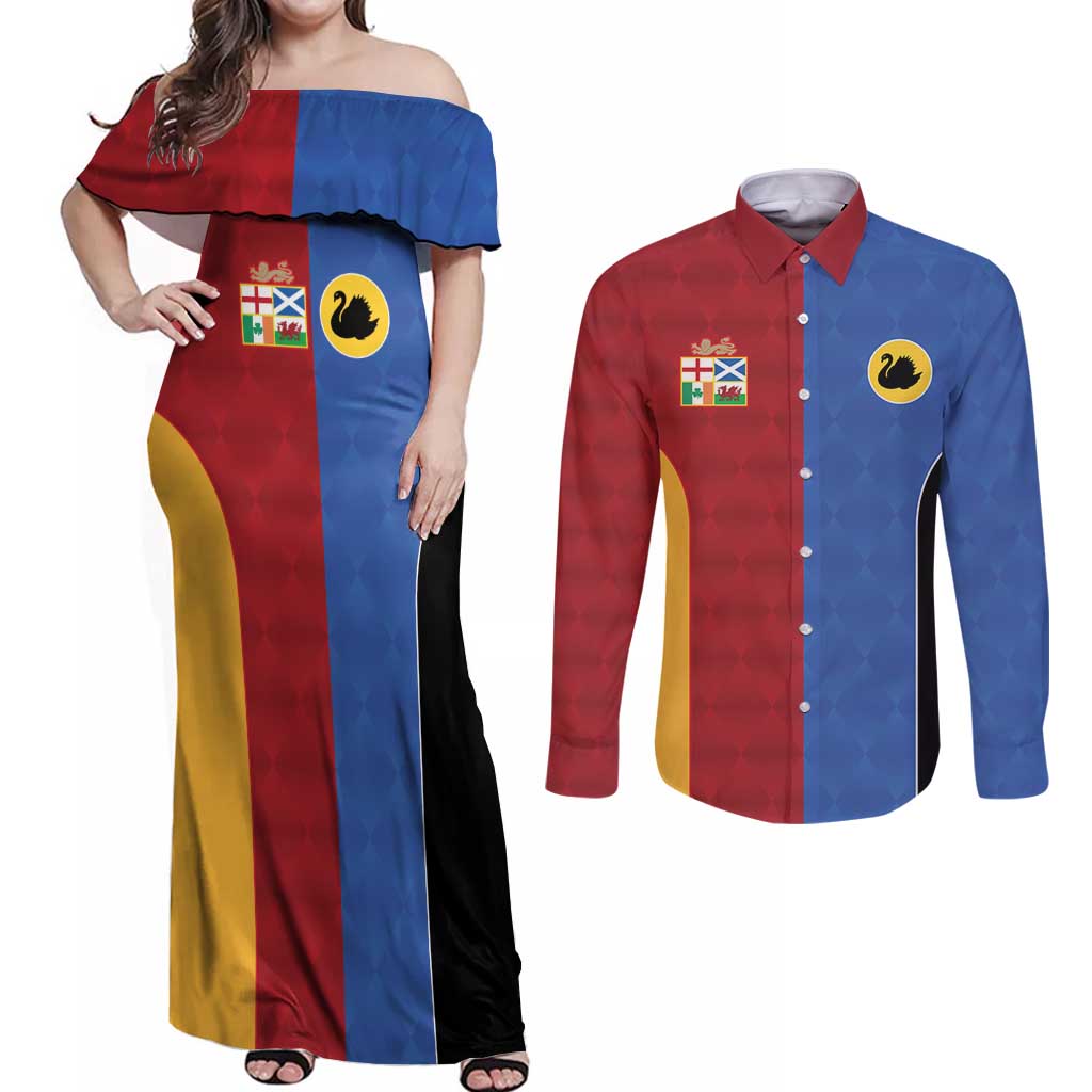 Custom British Lions Australia Western Force Couples Matching Off Shoulder Maxi Dress and Long Sleeve Button Shirt Sporty Style
