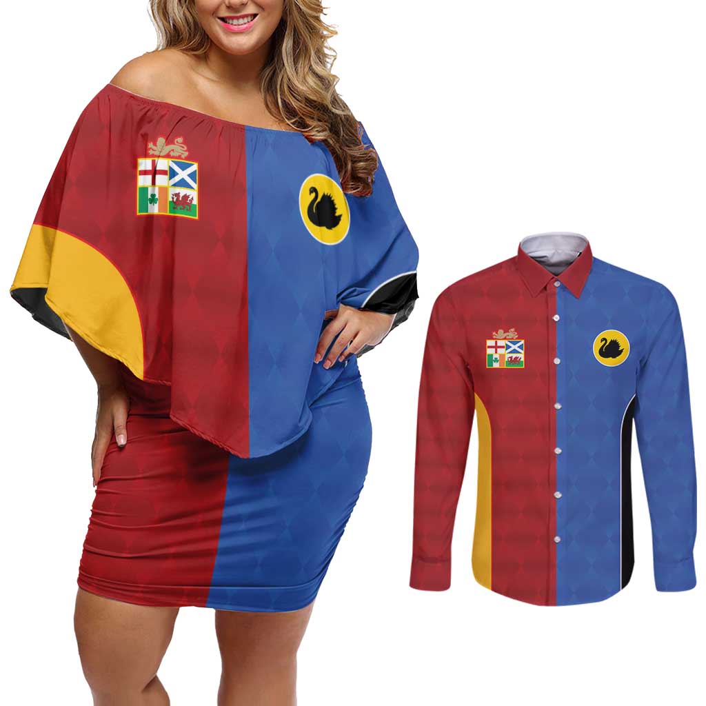 Custom British Lions Australia Western Force Couples Matching Off Shoulder Short Dress and Long Sleeve Button Shirt Sporty Style
