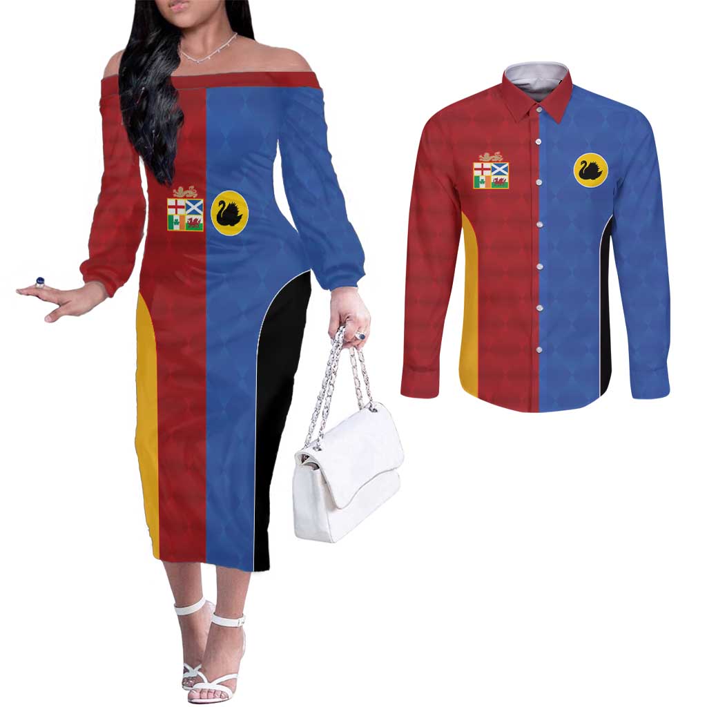 Custom British Lions Australia Western Force Couples Matching Off The Shoulder Long Sleeve Dress and Long Sleeve Button Shirt Sporty Style