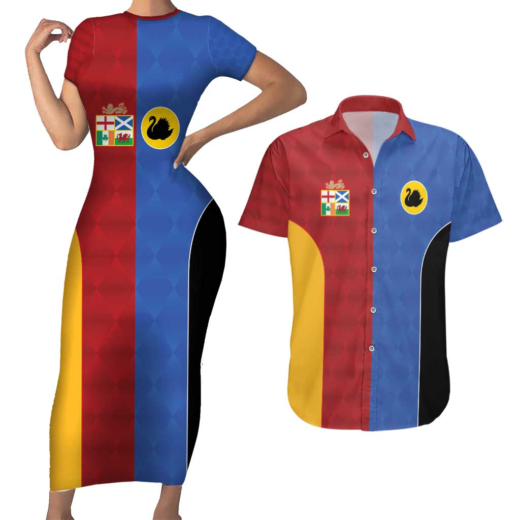 Custom British Lions Australia Western Force Couples Matching Short Sleeve Bodycon Dress and Hawaiian Shirt Sporty Style