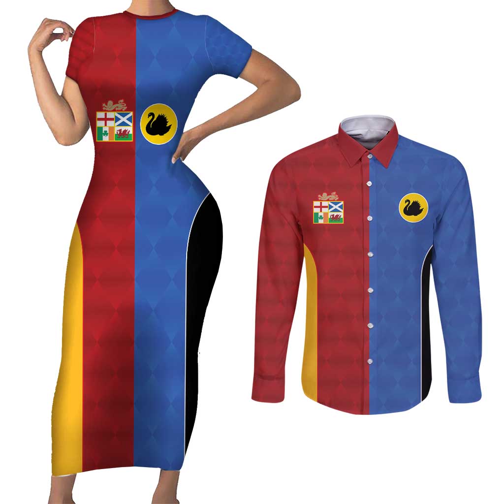Custom British Lions Australia Western Force Couples Matching Short Sleeve Bodycon Dress and Long Sleeve Button Shirt Sporty Style