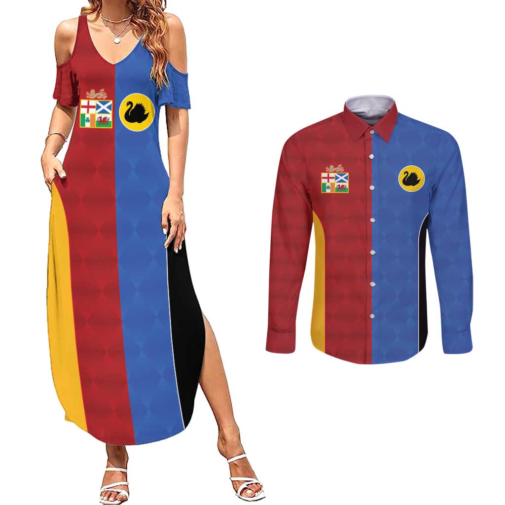 Custom British Lions Australia Western Force Couples Matching Summer Maxi Dress and Long Sleeve Button Shirt Sporty Style