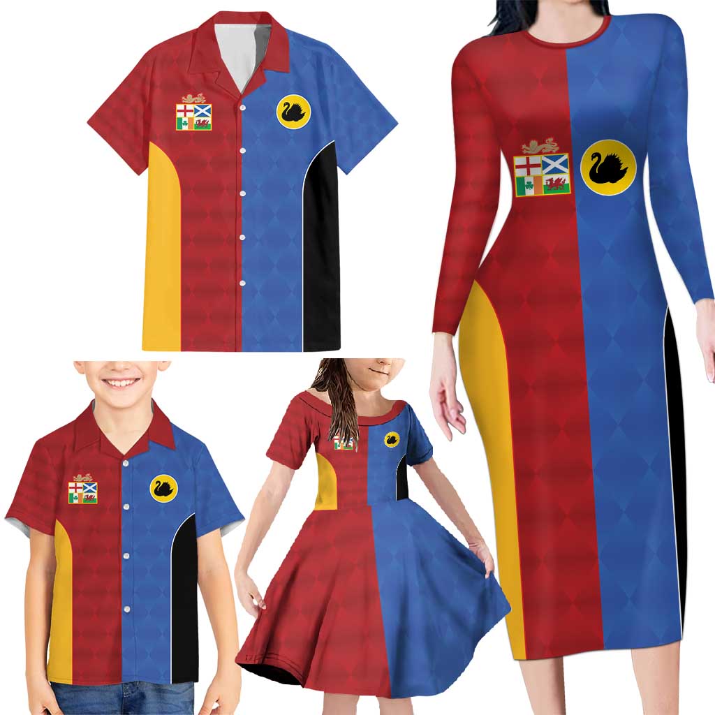Custom British Lions Australia Western Force Family Matching Long Sleeve Bodycon Dress and Hawaiian Shirt Sporty Style