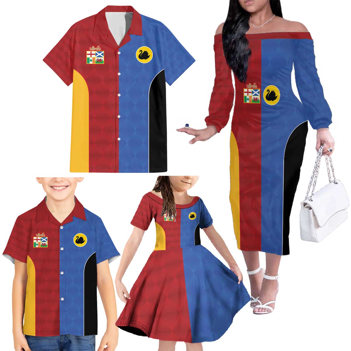 Custom British Lions Australia Western Force Family Matching Off The Shoulder Long Sleeve Dress and Hawaiian Shirt Sporty Style
