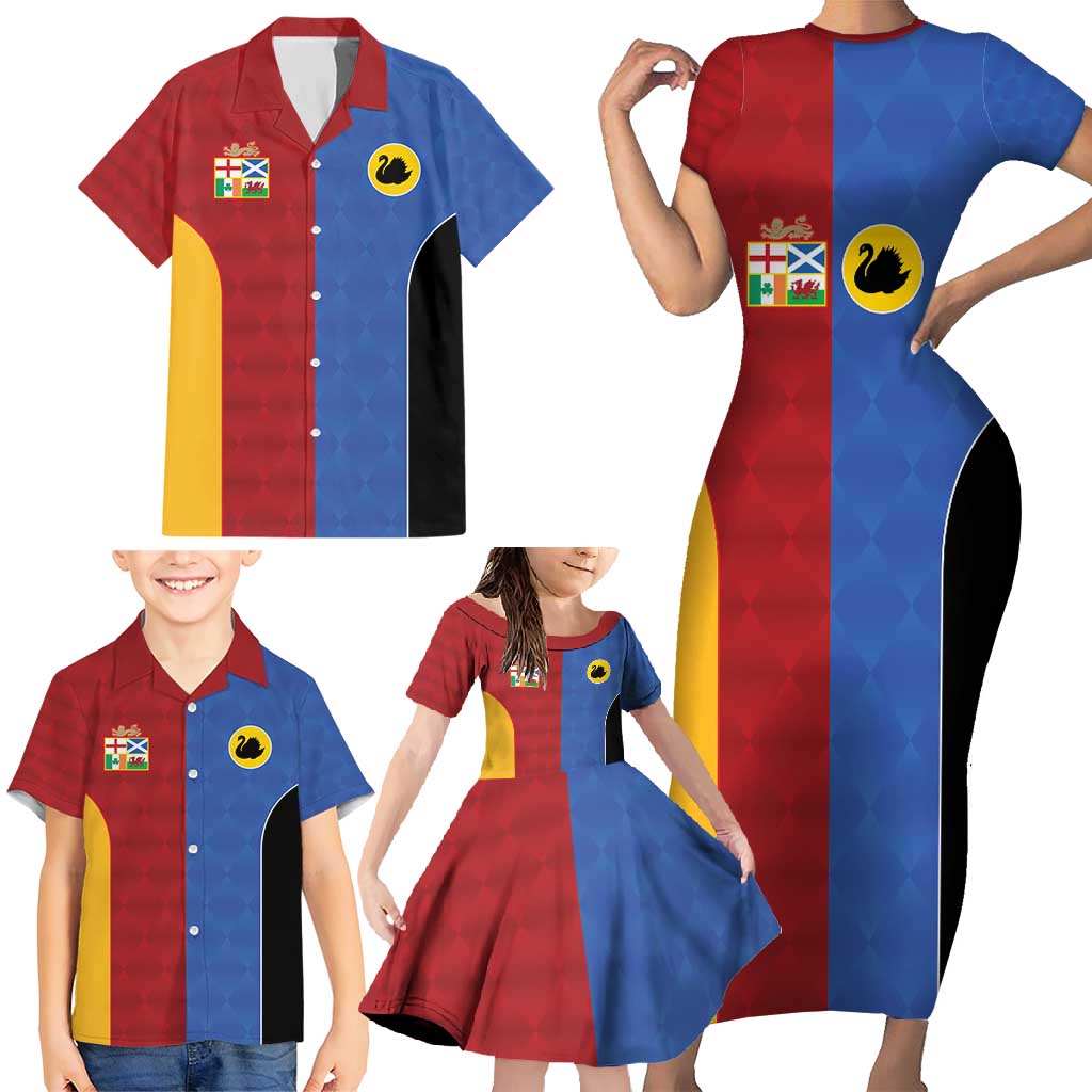 Custom British Lions Australia Western Force Family Matching Short Sleeve Bodycon Dress and Hawaiian Shirt Sporty Style
