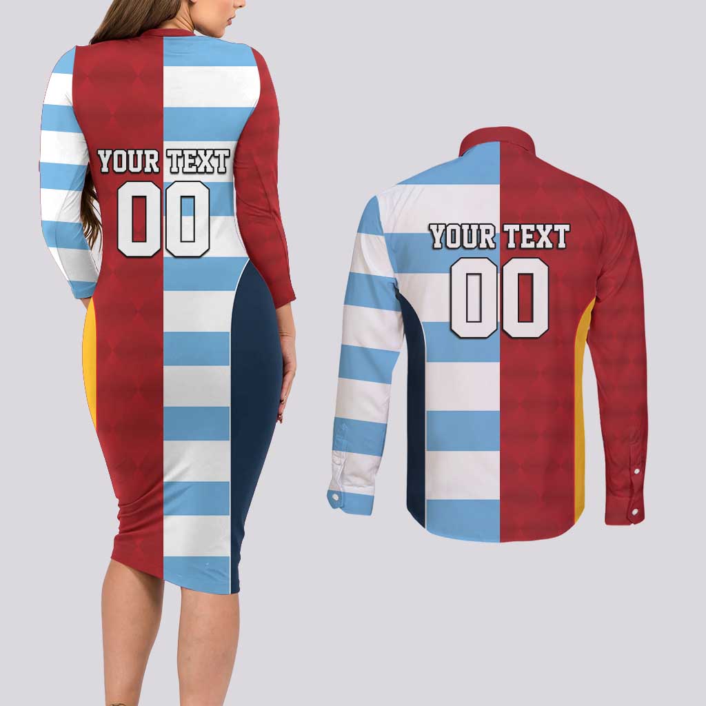 Custom British Lions-Argentina Couples Matching Long Sleeve Bodycon Dress and Long Sleeve Button Shirt Sporty Style